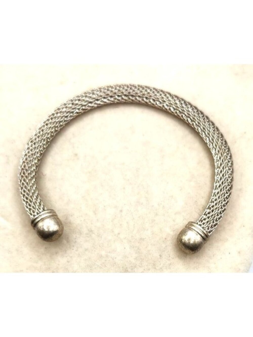Silver-Tone Mesh Cuff Bracelet With Textured Open Ends